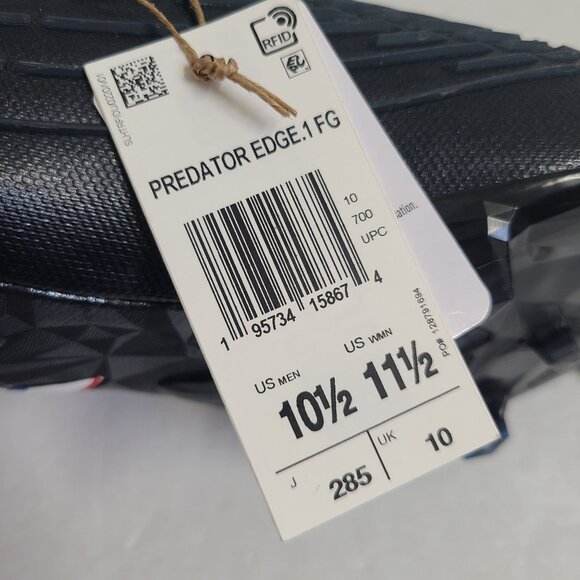 Adidas Predator Edge.1 FG Soccer Cleats H02935 Size 10.5 Black